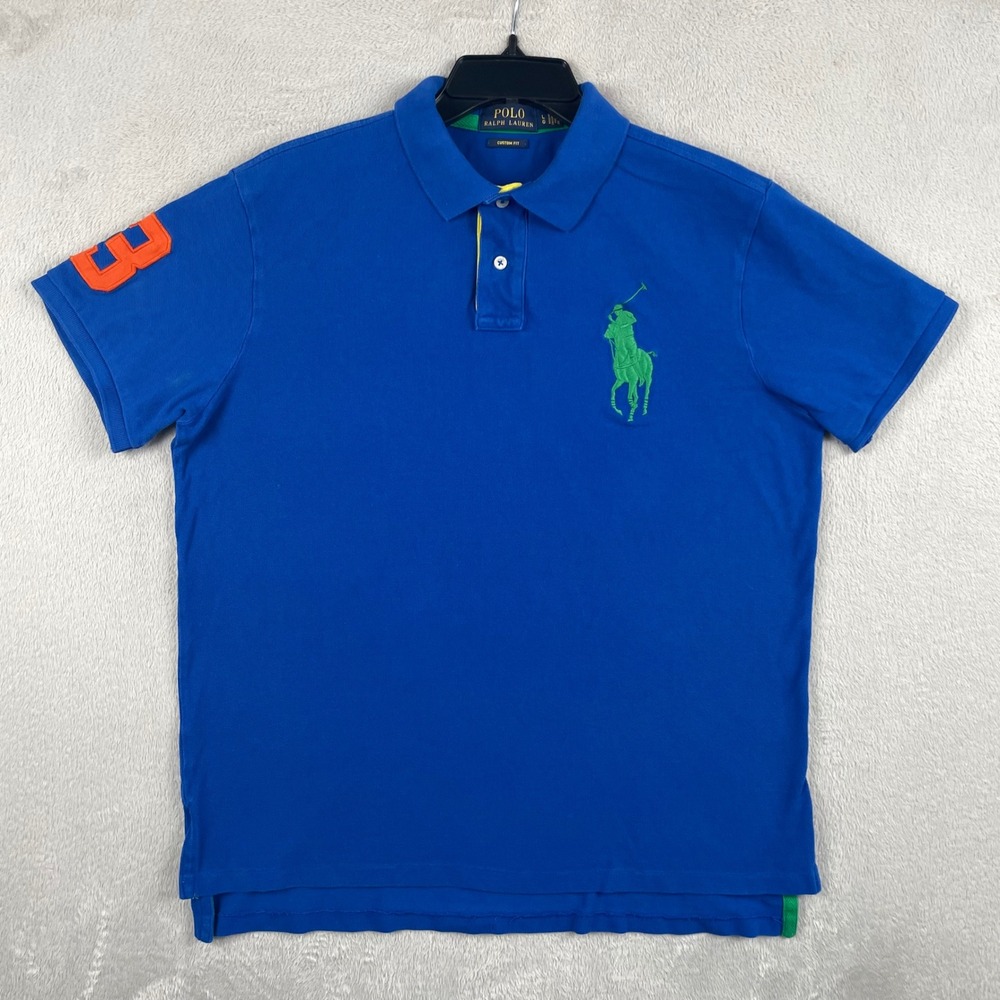 Polo Ralph Lauren Shirt Mens Large Blue Green Big Pony Custom Fit Short Sleeve - Picture 2 of 9
